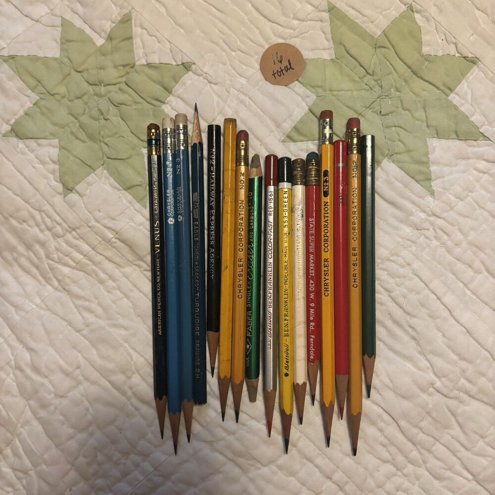 Lot Of 16 Wooden Sharpened Pencils Vintage Chrysler Michigan Detroit History